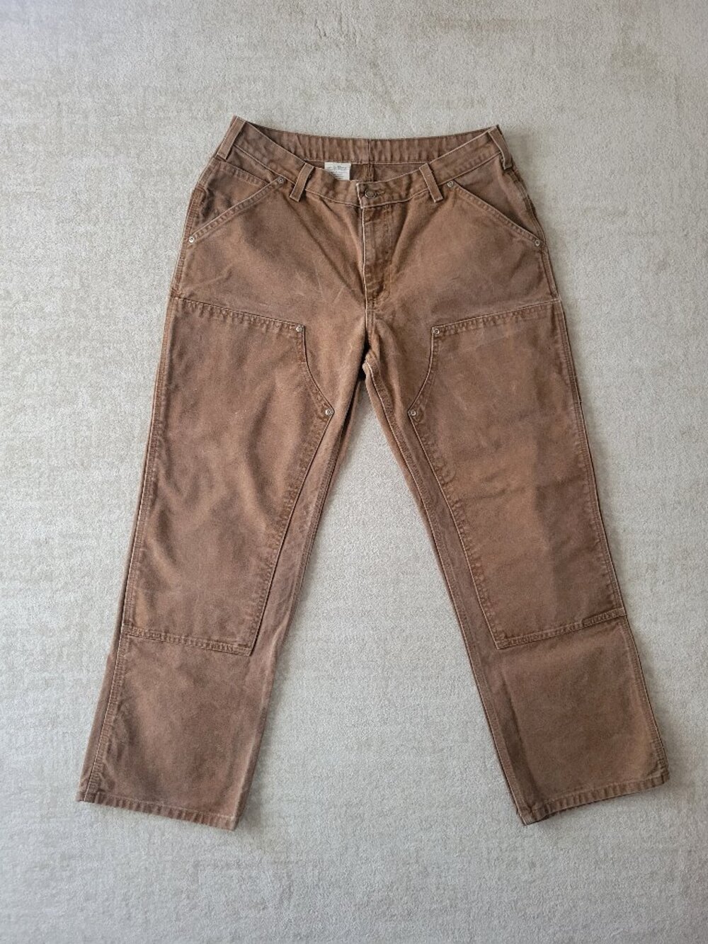 Vintage Carhartt Double Knee Jeans 14 Womens Brown Cotton Utility Workwear